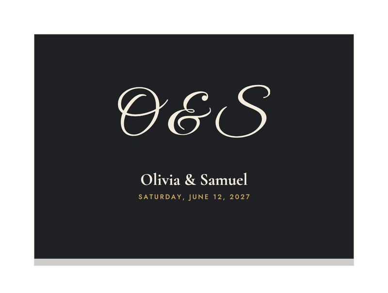 A dark hoodie printed with the couple's monogram, names and date in cream and gold