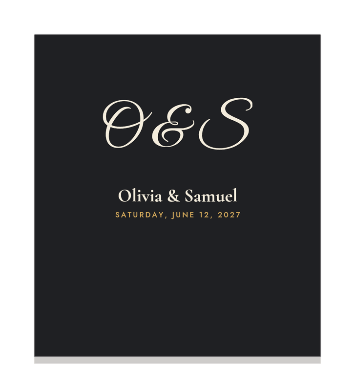 A dark shirt printed with the couple's monogram, names and date in cream and gold